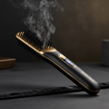Sleek black and gold heated beard straightener comb for men